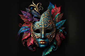 Carnival Venetian colorful mask on black color background