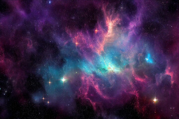 Fototapeta na wymiar HD Wallpaper of colorful space stars galaxy nebula rendering Generative AI Content by Midjourney