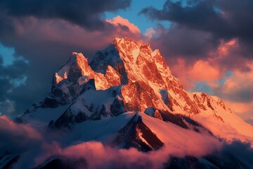 Fototapeta na wymiar Sunset in snowy mountains