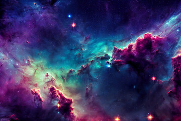 Obraz na płótnie Canvas HD Wallpaper of colorful space stars galaxy nebula rendering Generative AI Content by Midjourney