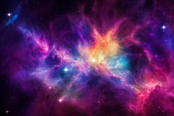 Naklejka premium HD Wallpaper of colorful space stars galaxy nebula rendering Generative AI Content by Midjourney