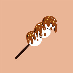 Dango three colored dumplings. Dango is a traditional Japanese sweet snack. hand drawn vector illustration in flat style
