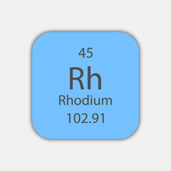 Rhodium symbol. Chemical element of the periodic table. Vector illustration.