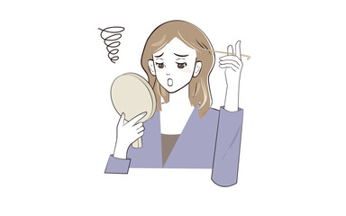 白髪を見つけてショックを受けている女性（上半身・着色あり）