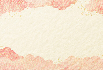 春　桜　ピンク　和柄　雲　水彩風　和紙　背景	