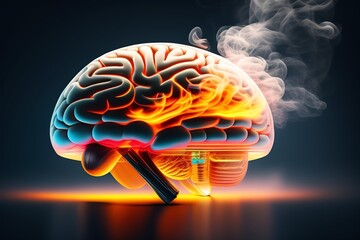 Illustration of a human brain with smoke