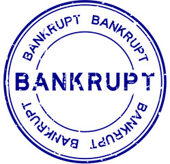 Grunge blue bankrupt word round rubber seal stamp on white background