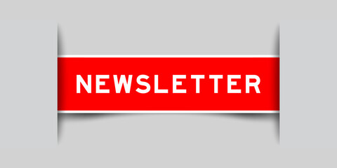 Green color square label sticker with word newsletter that inserted in gray background