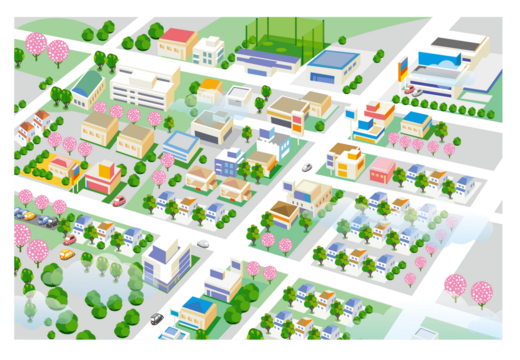 美しい街並みと暮らしの風景。人々が明るく暮らせる自然と住宅が溶け込む街づくり。
