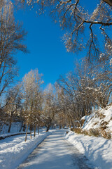 health path (terrenkur) in winter in Almaty. Kazakhstan