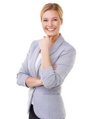 Portrait of an attractive young blond woman with a lovely smile Isolated on a PNG background.