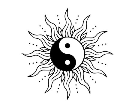 Sun vector in yin yang symbol, vector design for fashion, poster and card prints, illustration, bag, mug, sticker, tattoo design