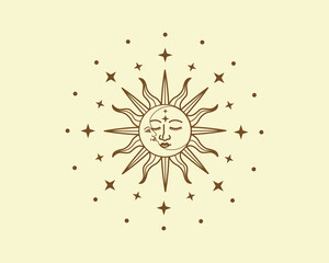 Decorative celestial sun and moon vector, medieval astrology design, vector design for fashion, poster and card prints, tattoo design