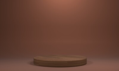 Illustration 3d rendering of a wooden podium on brown background suitable for your product presentation and product marketing.