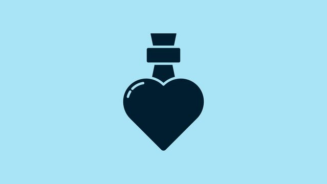 Blue Bottle with love potion icon isolated on blue background. Valentines day symbol. 4K Video motion graphic animation