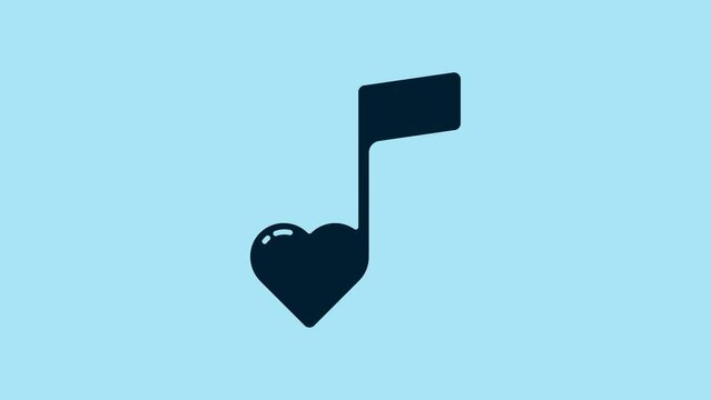 Blue Music note, tone with hearts icon isolated on blue background. Valentines day. 4K Video motion graphic animation