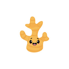 Happy ginger with kawaii emoji. Flat design vector illustration of ginger on white background