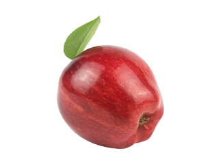 Ripe red apple fruit and green apple leaf isolated on white background. Apples and leaf. full depth of field.
