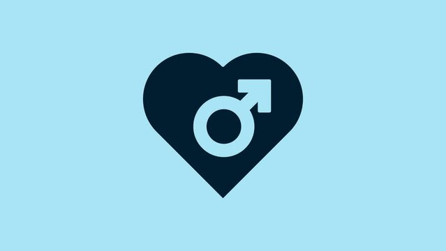Blue Heart with male gender symbol icon isolated on blue background. 4K Video motion graphic animation