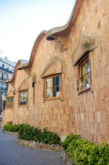Exterior of the school of Sagrada Familia, desgned by Antoni Gaudi, Barcelona, Catalonia, Spain