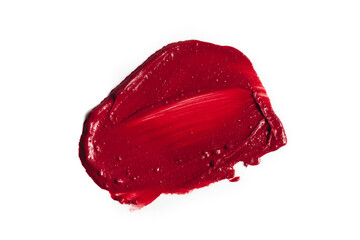 Smeared red lipstick sample isolated on white background