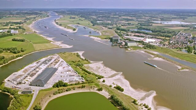 drone shot of the river Maas with floodplain