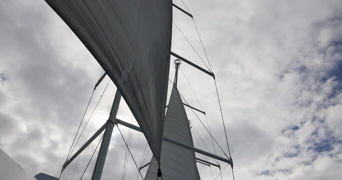 Worlds largest sailing vessel. Cruise ship in the Caribbean Ocean. Wind power. Passengers discover more of an authentic travel vacation at a slower pace.