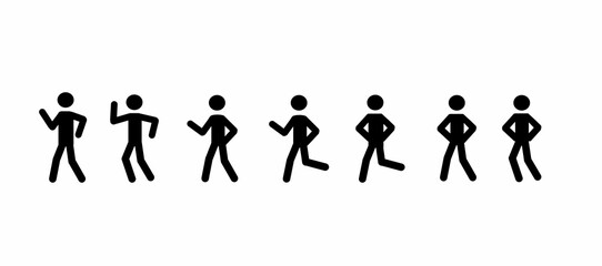 a set of human figures, various standing poses man, stick man, drawing, pictogram, icons isolated on a white background