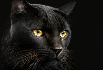 Gato negro en fondo oscuro, generative ai. 