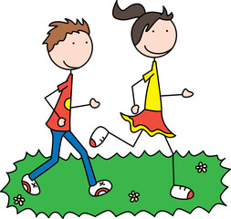 Happy Kids running on the grass