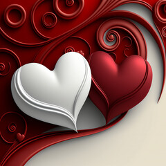 Vibrant red and white decorative heart shapes