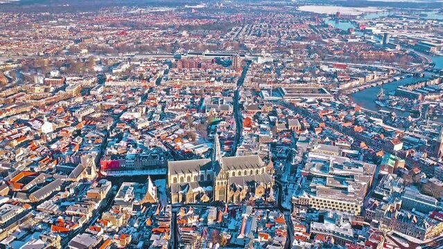 Netherlands, Haarlem - 20-03-2021: view from high above on the city of Haarlem