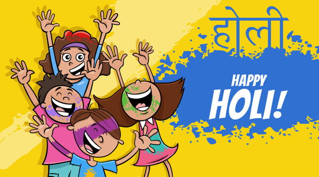 Hindu Holi festival design with comic characters