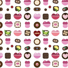 valentine's day kisses and chocolates seamless repeat vector pattern