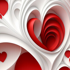 Vibrant red and white decorative heart shapes