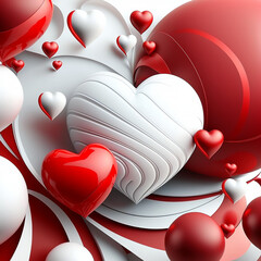 Vibrant red and white decorative heart shapes