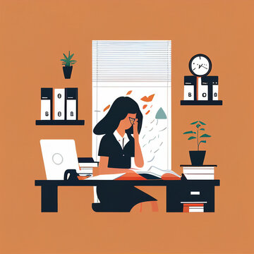 business person woman working on computer flatdesign simple illustration