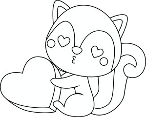 a vector of a cute squirrel in love in black and white coloring