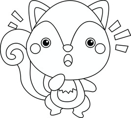 a vector of a cute surprised squirrel in black and white coloring