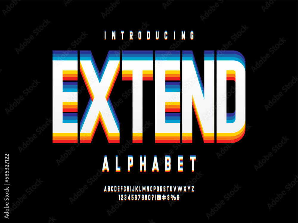 Fototapete multiple layers colors alphabet design with uppercase, numbers and symbols