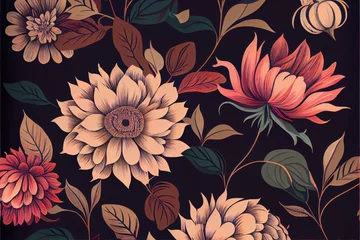 Foto op Canvas Retro seamless pattern with flowers background - generative ai © Infinite Shoreline