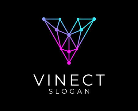 Letter V Initials Dot Connection Technology Digital Molecular Mesh Futuristic Vector Logo Design