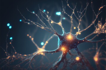 Neurons cells with glowing light. Brain structure universe, neurons in action, cinematic. Generative AI