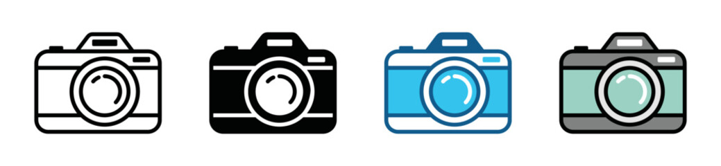 Camera icon set. Photo camera icon symbol. Photography camera in outline and flat style for apps and websites, vector illustration