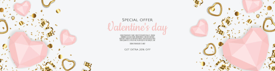 Valentine s Day Sale Poster or banner with hearts. Promotion and shopping template or background for Love and Valentine s day concept
