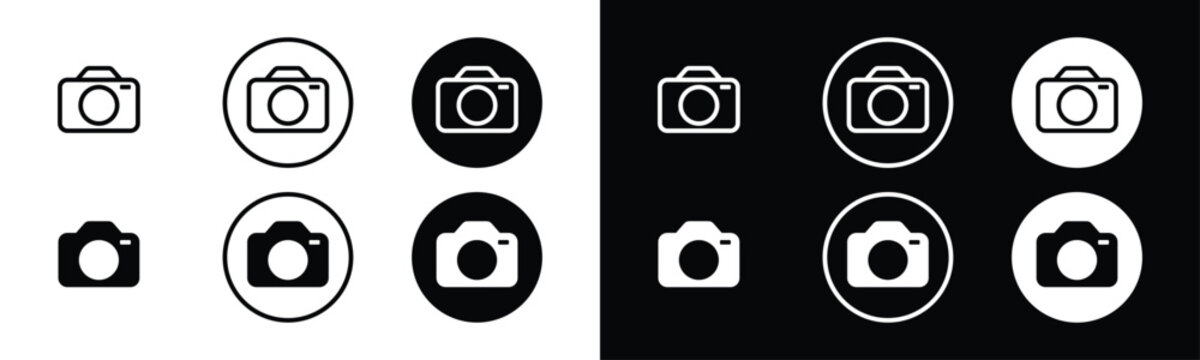Camera icon set. Photo camera icon buttons. Photography camera symbol in outline and flat style for apps and websites, vector illustration