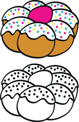 Pane di pasqua italian easter bread in colors and white. Scarcella dessert vector icon illustration with black outline.