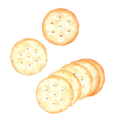 Crackers biscuits set. Watercolor food illustration isolated on white background