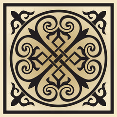 Vector golden square Byzantine ornament, knot, rosette. Circle Greek pattern, Drawing of the Eastern Roman Empire. Decoration of the Russian Orthodox Church..