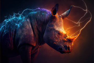 vibrant illustration of enchanted electrically charged rhino ai generated	